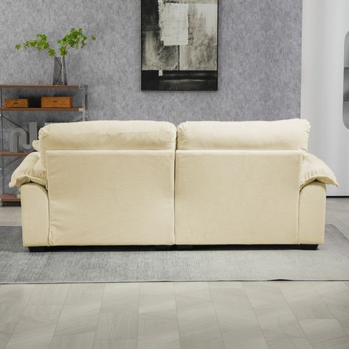 Canapé 2 Places Profond 214cm En Chenille Beige, Coussins Double Couche Mémoire De Forme Et Ressorts
