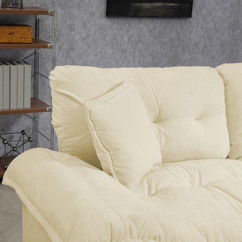 Canapé 2 Places Profond 214cm En Chenille Beige, Coussins Double Couche Mémoire De Forme Et Ressorts