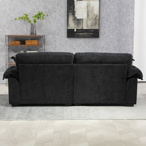 Canapé 2 Places Profond 214 Cm En Chenille Noir, Coussins Double Couche Mémoire De Forme Et Ressorts