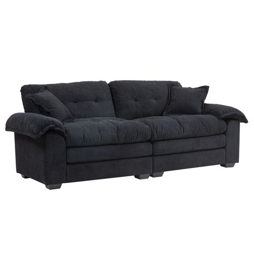 Canapé 2 Places Profond 214 Cm En Chenille Noir, Coussins Double Couche Mémoire De Forme Et Ressorts