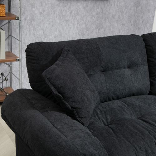 Canapé 2 Places Profond 214 Cm En Chenille Noir, Coussins Double Couche Mémoire De Forme Et Ressorts