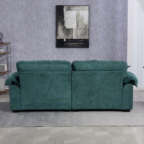 Canapé 2 Places Profond 214 Cm En Chenille Vert, Coussins Double Couche Mémoire De Forme Et Ressorts