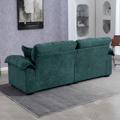 Canapé 2 Places Profond 214 Cm En Chenille Vert, Coussins Double Couche Mémoire De Forme Et Ressorts
