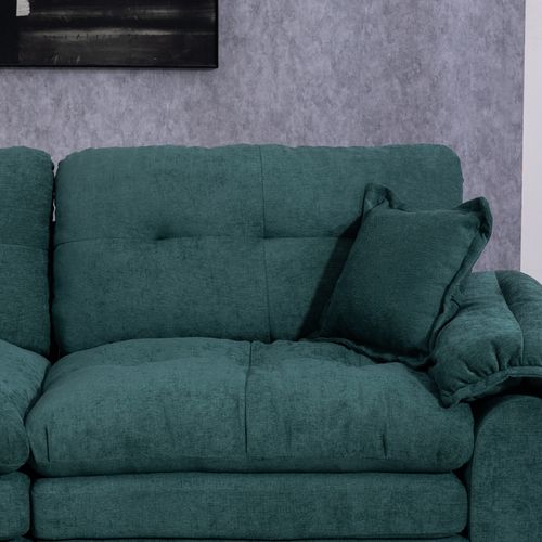 Canapé 2 Places Profond 214 Cm En Chenille Vert, Coussins Double Couche Mémoire De Forme Et Ressorts