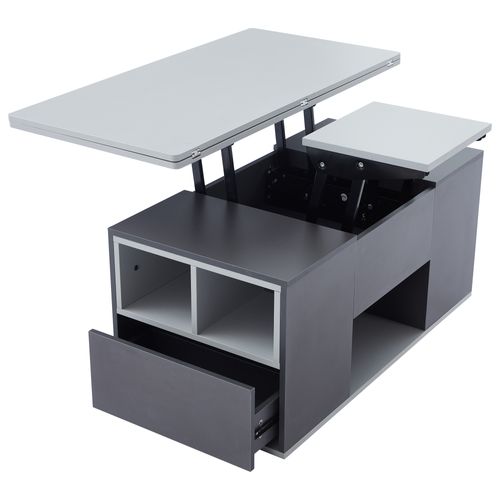 Table Basse Relevable 2-en-1 Avec Tiroirs Et Rangement, Gris Clair Et Foncé, 100x51x47 Cm