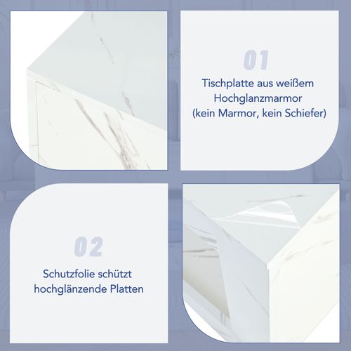 Table Basse LED Moderne En Mdf Blanc Brillant Avec Imprimé Marbre, Télécommande, 100x50x50 Cm