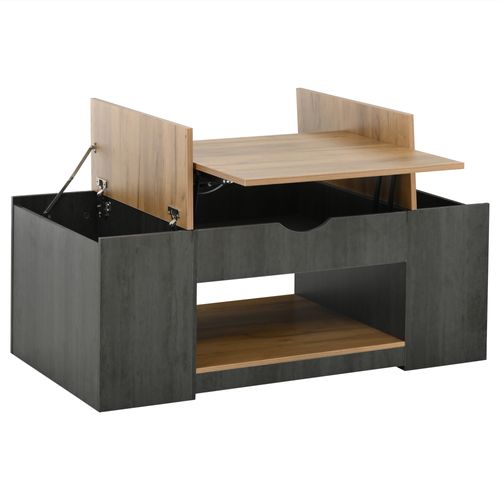 Table Basse Relevable 109,5 Cm Avec Rangement, Plateau Bois Et Structure Grise Moderne Pour Salon