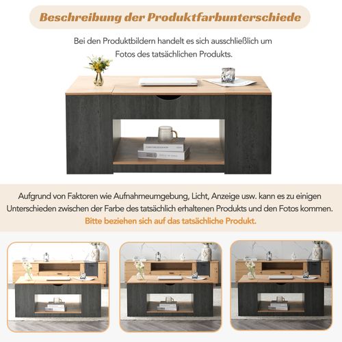 Table Basse Relevable 109,5 Cm Avec Rangement, Plateau Bois Et Structure Grise Moderne Pour Salon