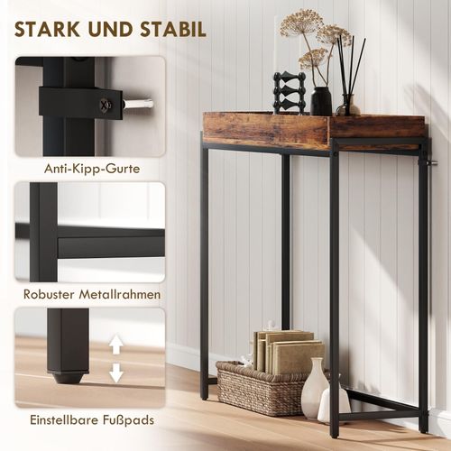 Console Étroite Pour Couloir, Métal Et Bois Mélaminé, Design Rustique Brun, 100x30x91 Cm