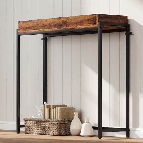 Console Étroite Pour Couloir, Métal Et Bois Mélaminé, Design Rustique Brun, 100x30x91 Cm