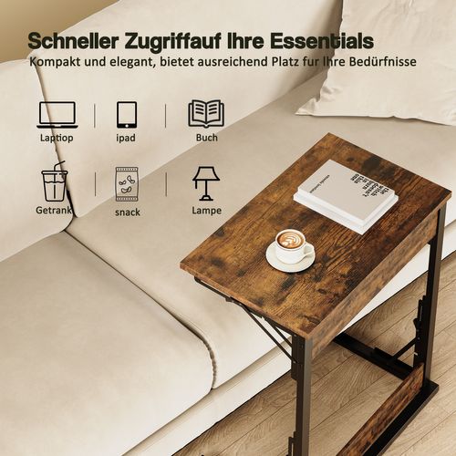 Table D’appoint Pliante En C 60x37x71 Cm Avec Pieds Réglables Et Plateau Bois Effet Rétro