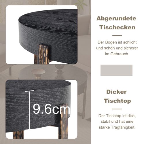 Table Basse Ronde Noire D. 68 cm Avec Structure Croisée En Métal Et Plateau Texturé Élégant