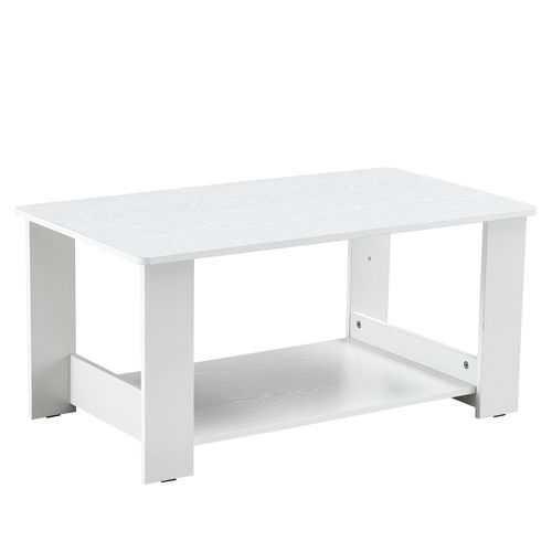 Table Basse Moderne Blanche Effet Bois 2 Niveaux – 90x50x42 cm, Compacte Et Robuste