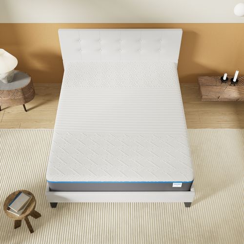 Ensemble 160x200 cm, lit avec tête de lit + Matelas mousse latex ép.28cm accueil à mémoire de forme