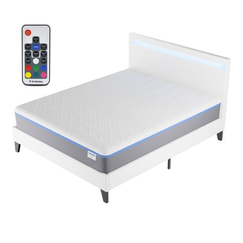 Ensemble Matelas + Lit Avec Tête De Lit 140x200 Cm, Yspilon Souple 28cm D’épaisseur