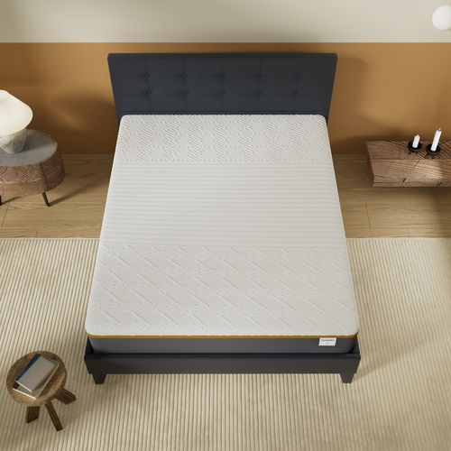 Ensemble 160x200 cm, lit avec tête de lit + Matelas mousse latex ép.28cm accueil à mémoire de forme