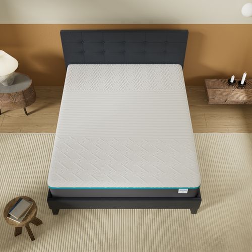 Ensemble 160x200 cm, lit avec tête de lit + Matelas mousse latex ép.28cm accueil à mémoire de forme