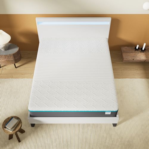 Ensemble Matelas Mousse + Lit Avec Tête De Lit 140x190 Cm Epaisseur 28cm Equilibré Accueil Latex