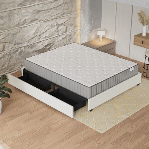 Ensemble 140x200 cm, Lit avec Tiroirs + Matelas mousse ép.22cm Accueil mémoire de forme