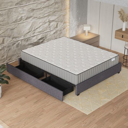 Ensemble 140x190 cm, Lit avec Tiroirs + Matelas mousse ép.22cm Accueil mémoire de forme