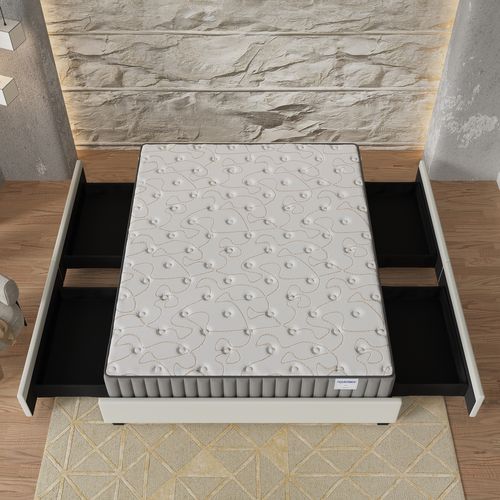 Ensemble 140x190 cm, Lit avec Tiroirs + Matelas mousse ép.16cm Accueil mémoire de forme