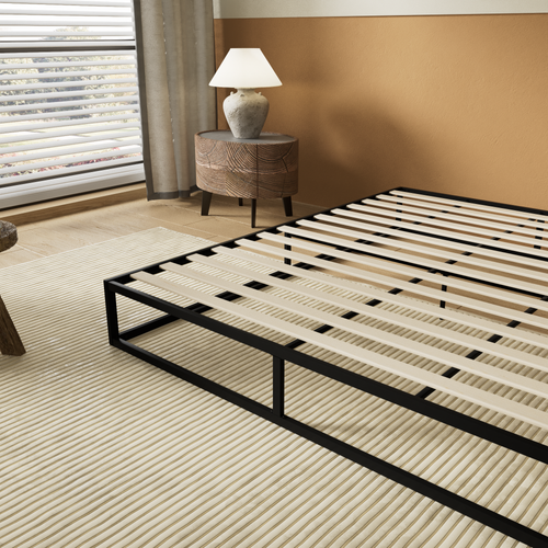 Lit 180 x 200 cm, Cadre en acier, Lattes en bois