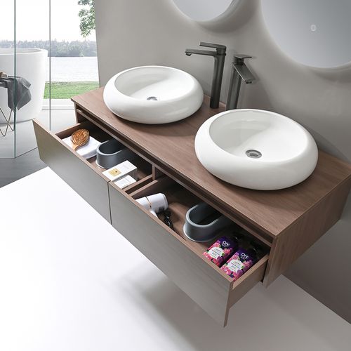 Meuble De Salle De Bain Double Vasque 120cm Bois Foncé Avec Miroir LED