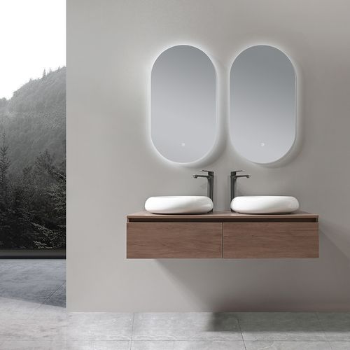 Meuble De Salle De Bain Double Vasque 120cm Bois Foncé Avec Miroir LED
