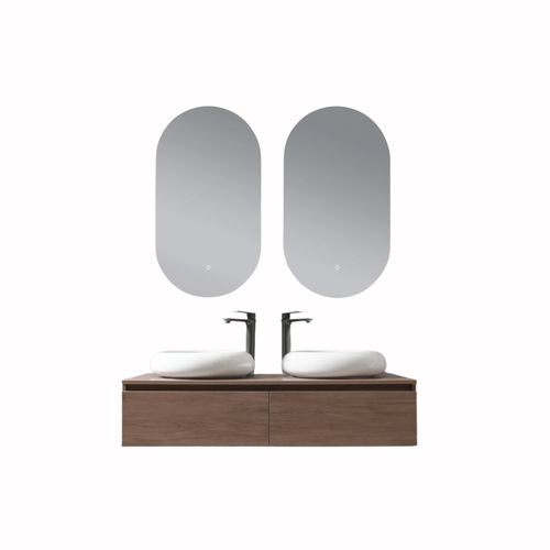 Meuble De Salle De Bain Double Vasque 120cm Bois Foncé Avec Miroir LED