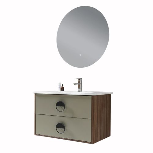 Meuble De Salle De Bain Simple Vasque 100cm Bois Et Vert Avec Miroir LED