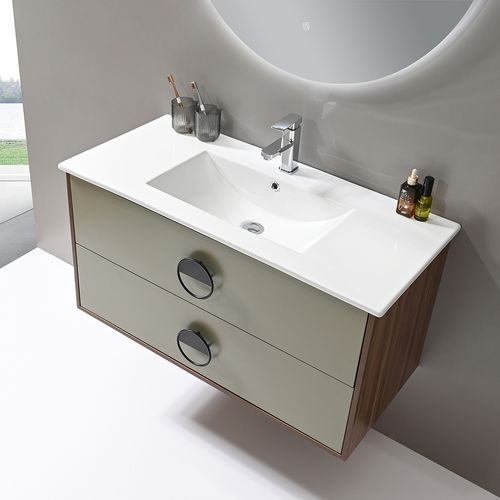 Meuble De Salle De Bain Simple Vasque 100cm Bois Et Vert Avec Miroir LED