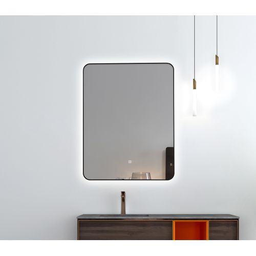 Miroir De Salle De Bain LED à Luminosité Variable 50x70cm Avec Cadre En Aluminium Noir