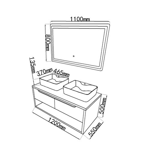 Meuble De Salle De Bain Double Vasque 120cm Bois Et Blanc Avec Miroir LED Lb-8153-120