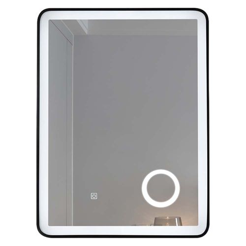 Miroir Salle De Bain LED 50x70cm Avec Cadre En Aluminium Noir Et Loupe Grossissante X3