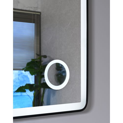 Miroir Salle De Bain LED 60x80cm Avec Cadre En Aluminium Noir Et Loupe Grossissante X3
