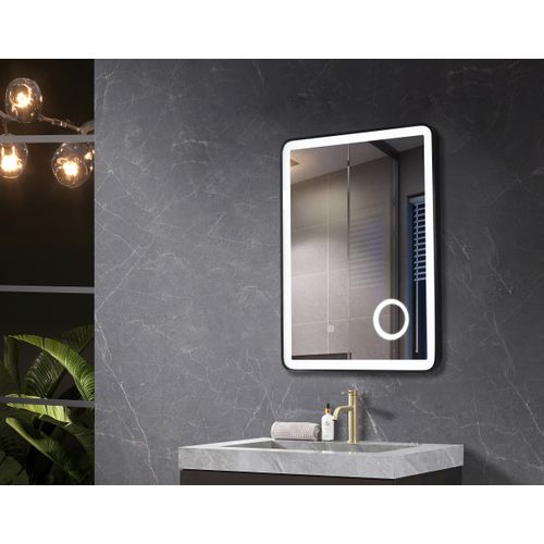 Miroir Salle De Bain LED 60x80cm Avec Cadre En Aluminium Noir Et Loupe Grossissante X3
