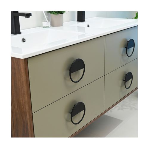 Meuble De Salle De Bain Double Vasque 120cm Bois Et Vert Avec Miroir LED