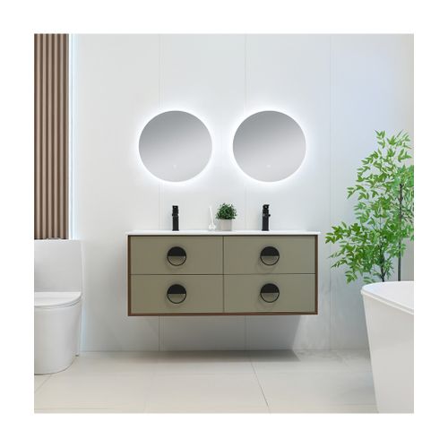 Meuble De Salle De Bain Double Vasque 120cm Bois Et Vert Avec Miroir LED