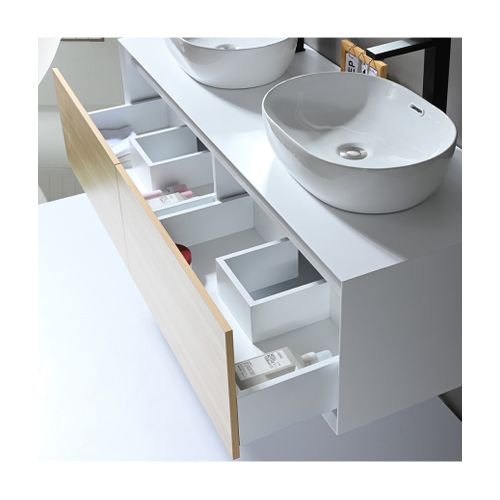 Meuble De Salle De Bain Double Vasque 120cm Bois Et Blanc  Avec Miroir LED