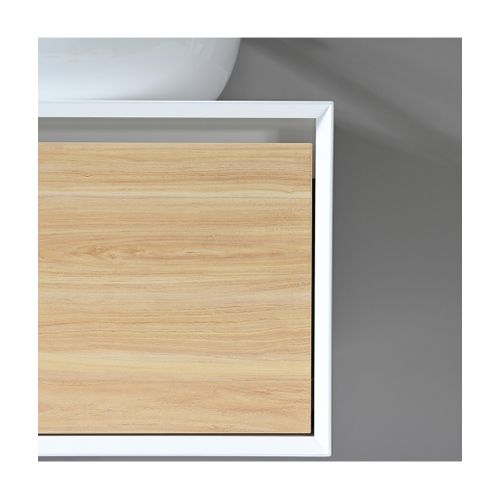 Meuble De Salle De Bain Double Vasque 120cm Bois Et Blanc  Avec Miroir LED