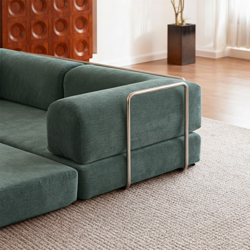 Canapé Kaia Convertible Salon Séjour Dépliable 2 places Vert velours Blanc