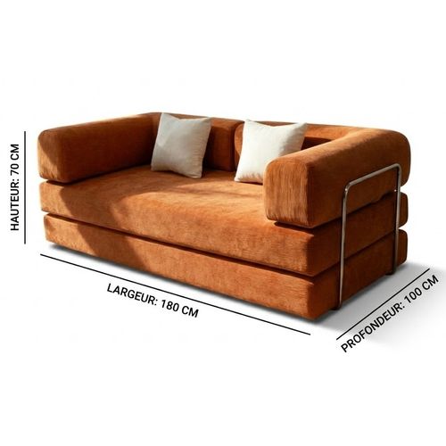 Canapé Kaia Convertible Salon Séjour Dépliable 2 places Vert velours Blanc