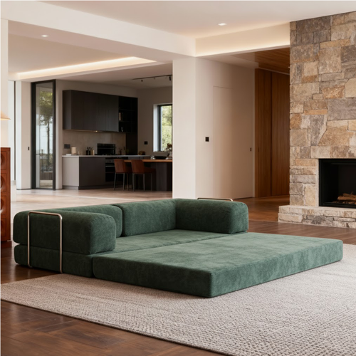 Canapé Kaia Convertible Salon Séjour Dépliable 2 places Vert Blanc