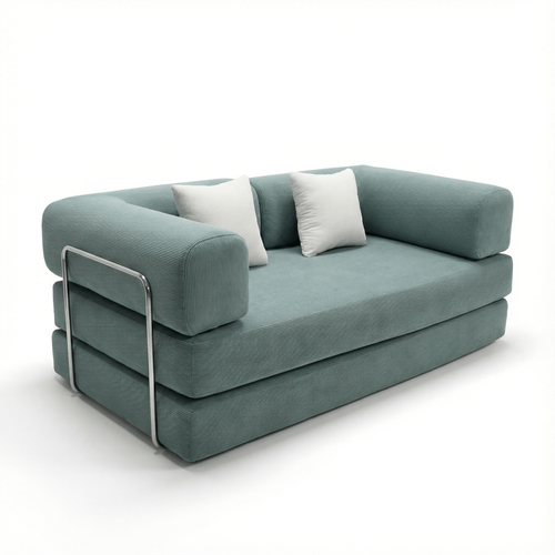 Canapé Kaia Convertible Salon Séjour Dépliable 2 places Vert Blanc