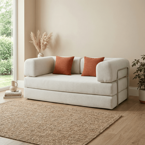 Canapé Kaia Compressé Convertible Salon Séjour Dépliable 2 places Blanc Orange