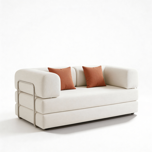 Canapé Kaia Compressé Convertible Salon Séjour Dépliable 2 places Blanc Orange