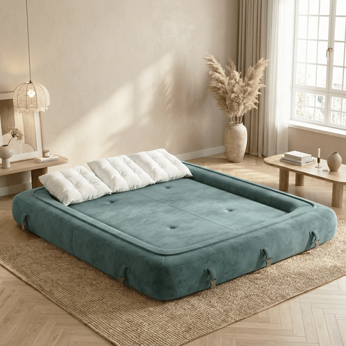 Canapé convertible Salon Modulable Dépliable Okoa 2 Places Vert Blanc