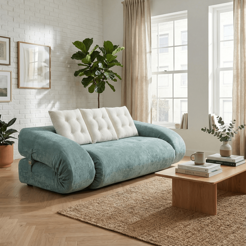 Canapé convertible Salon Modulable Dépliable Okoa 2 Places Vert Blanc