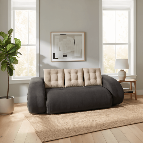 Canapé convertible Salon Modulable Dépliable Okoa 2 Places Marron Beige