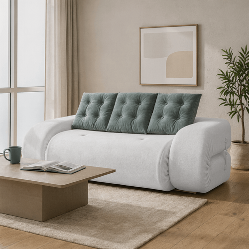 Canapé convertible Salon Modulable Dépliable Okoa 2 Places Blanc Vert